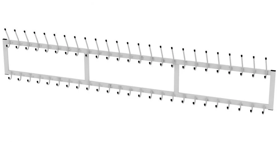 Wall-mounted coat rack with 25 hooks 2600x100x520mm