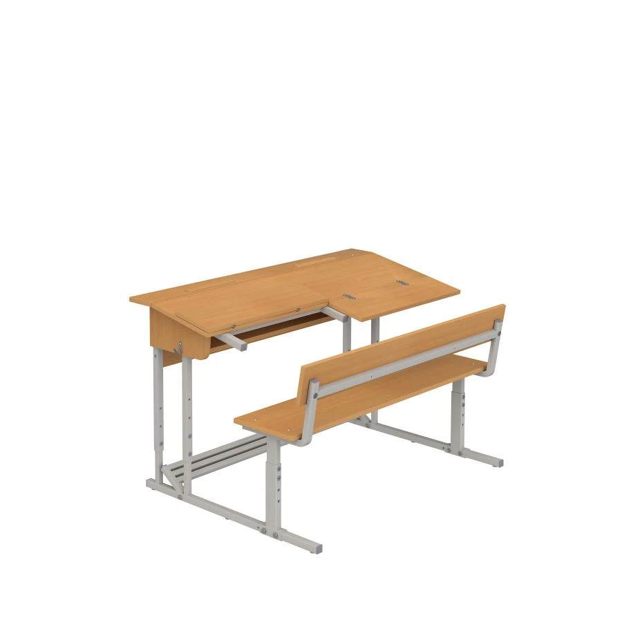 Double Student Desk with Adjustable Height and Tilt, Bench