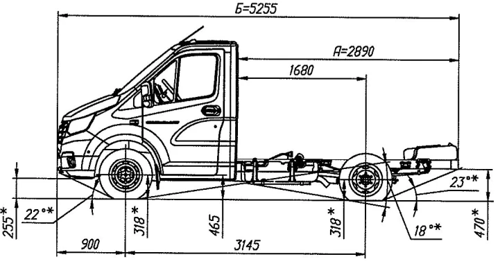 شاسيه GAZelle NN، تعديل A21R23 مع محرك بنزين