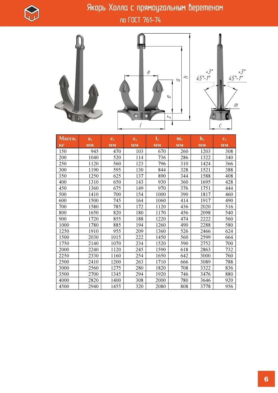 Rectangular Spindle Hall Anchor GOST 761-74
