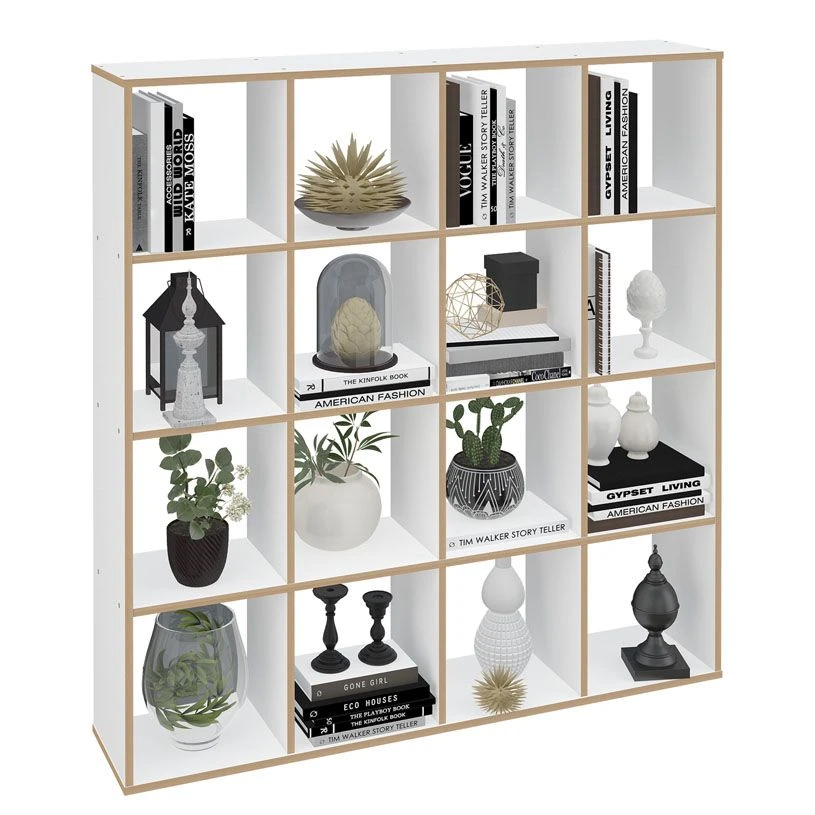 Polini Home Smart Cubic Shelving Unit 16 Sections, White, Wood Effect, Model 0002106.9