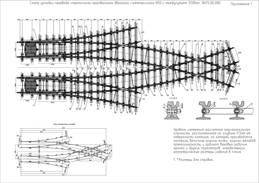 Symmetrical R50 Double Switch With Flexible Points for Tramways Model 8675.00.000