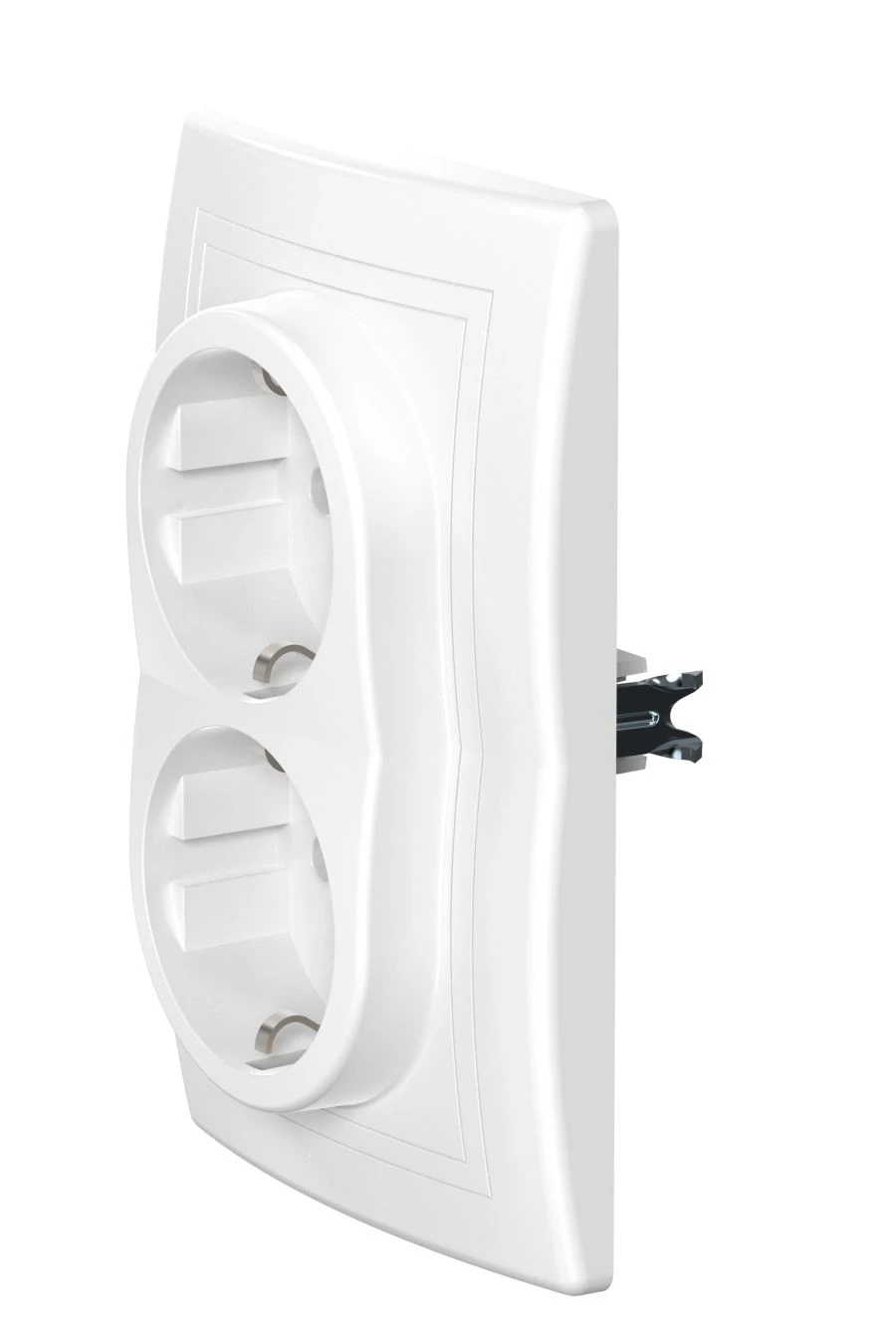 Double Hidden Socket with Grounding, 16A, 250V, White - CADUCEUS ALING PRESTIGE