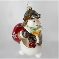 زينة عيد الميلاد الزجاجية اليدوية "رجل الثلج الطيار