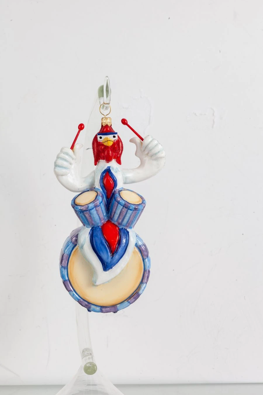 Handcrafted Glass Christmas Ornament "Rooster on Drums