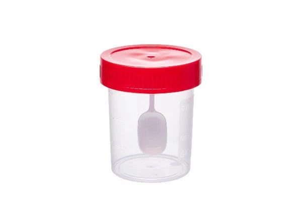 Sterile Polymer Container with Lid and Spoon for Biological Material, 60 ml