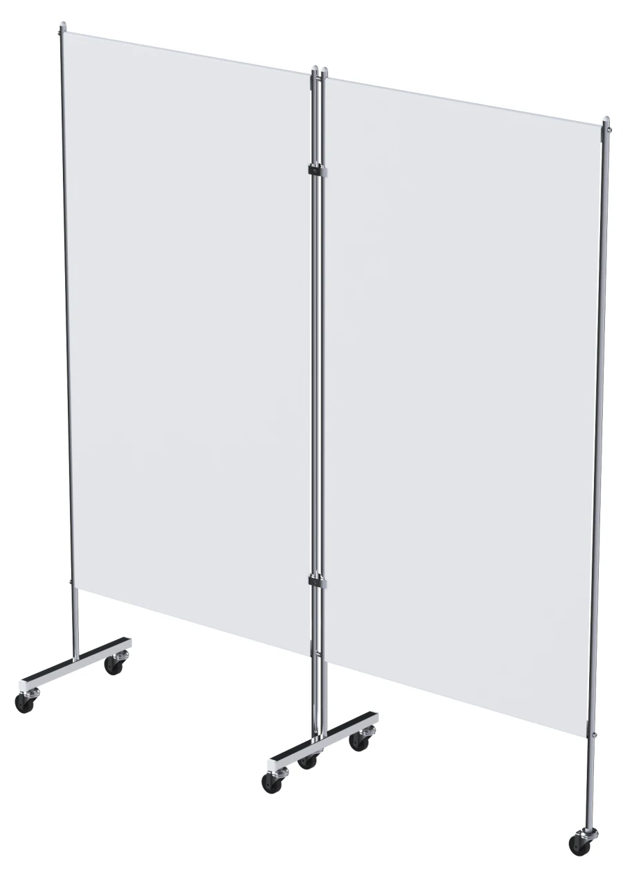 Stainless Steel Medical Screen on Wheels, Two-Section, Model MCK-25301M