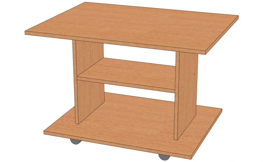 Rectangular Coffee Table with Side Supports and Wheels - Model SJ