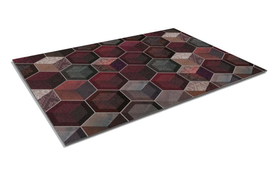 SHAHINTEX DIGITAL PRINT Absorbent Door Mat "Cube" Honeycomb 40x60 Burgundy