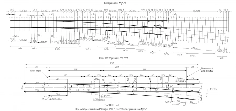 مفتاح نوع R50 لسكك حديدية بعرض 1435 ملم، نموذج 1/11، مشروع 2642.00.000-50