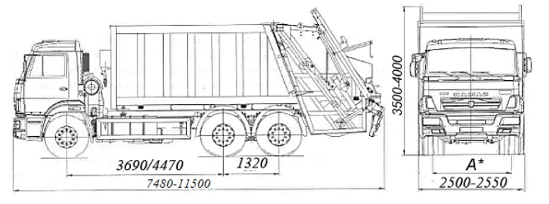Rear-Loading Garbage Truck BM-7028-73 on KAMAZ 65115 Chassis