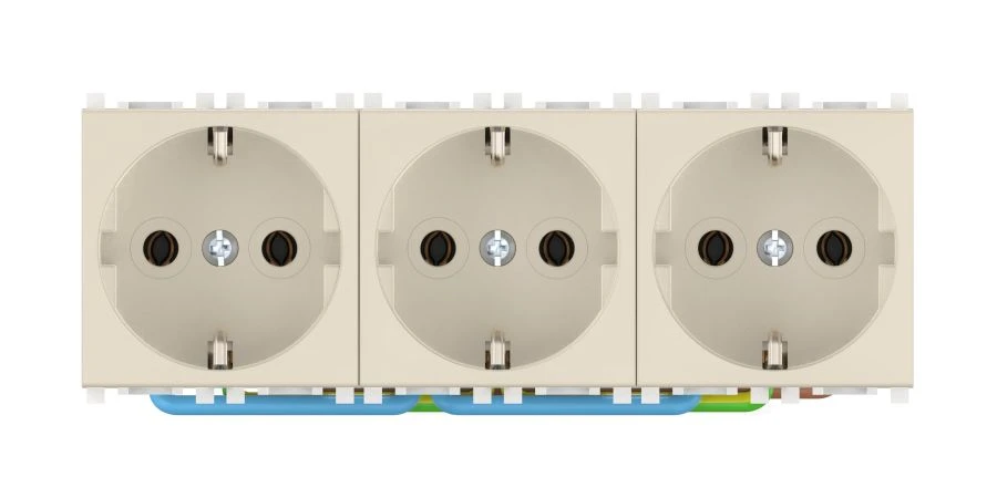 CADUCEUS ALING Experience Triple Socket for Hidden Installation with Grounding, 3x16A, 250V, Beige, Art. 74113.9