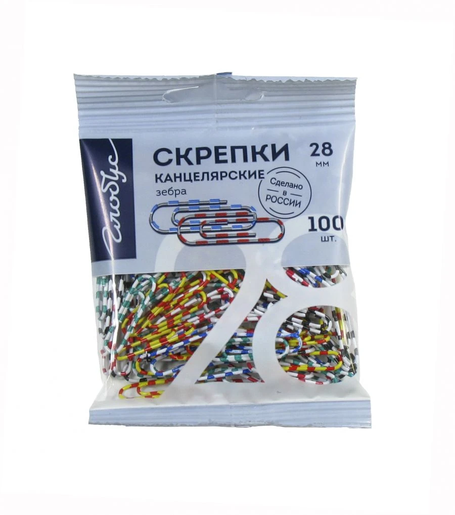 Colored Paper Clips 28mm Zebra 100 pcs with Euro Hang Pack