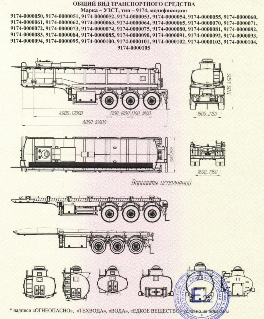 نصف مقطورة صهريج، ماركة UZST، طراز 9174