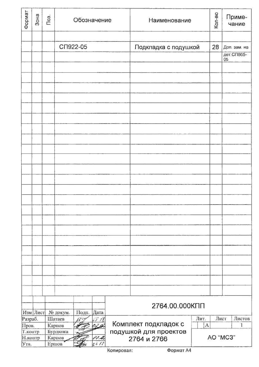 Cushion Pad Set for Projects 2764 and 2766 (Project 2764.00.000KPP)