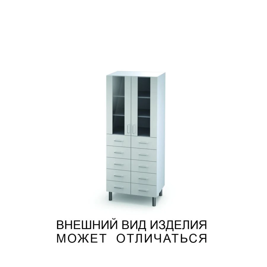 خزانة ثنائية الأبواب مع أدراج وأبواب زجاجية