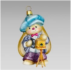 Handcrafted Glass Christmas Ornament "Photographer Bunny
