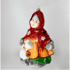 زينة عيد الميلاد من الزجاج اليدوي "الجدة مع الماعز