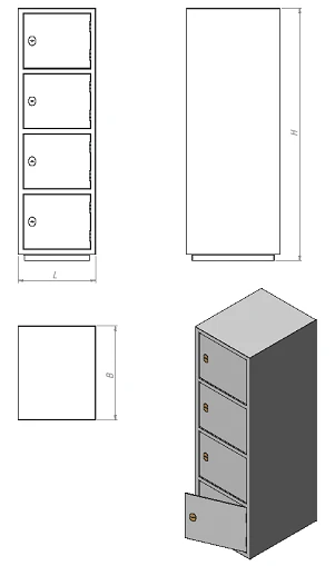 Metal Accounting Cabinet with Four Doors, One Compartment (Model: ШМ.Б.4)