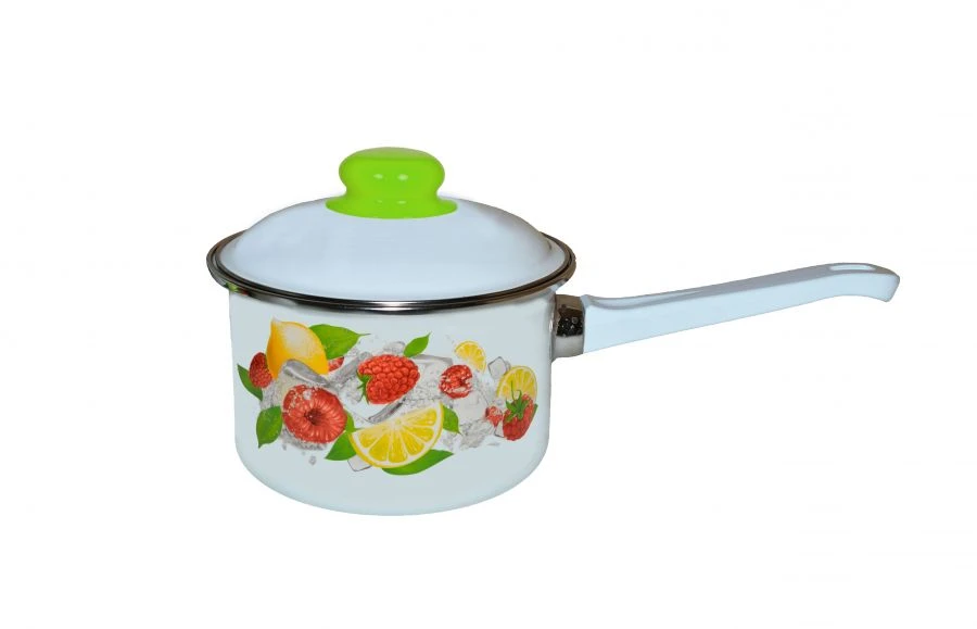 Cylindrical Enamelled Pot with Lid and Plastic Handle, 1.5L