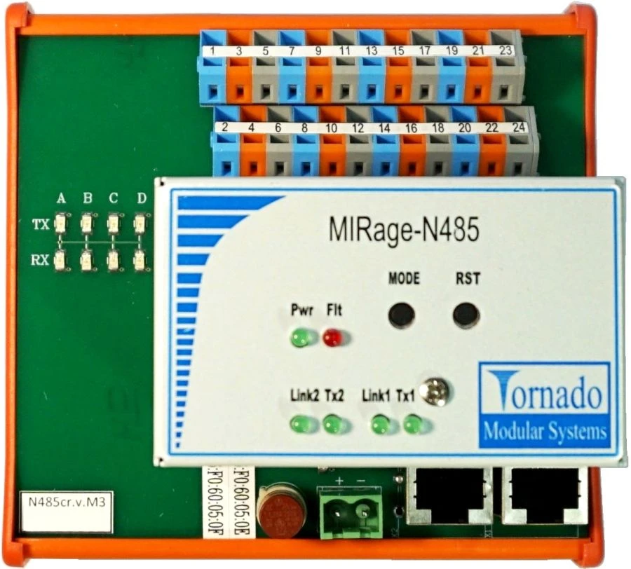 جهاز واجهة القنوات التسلسلية الرقمية RS-485 مع 3 قنوات RAW/ModBUS والعزل الكهربائي (M)