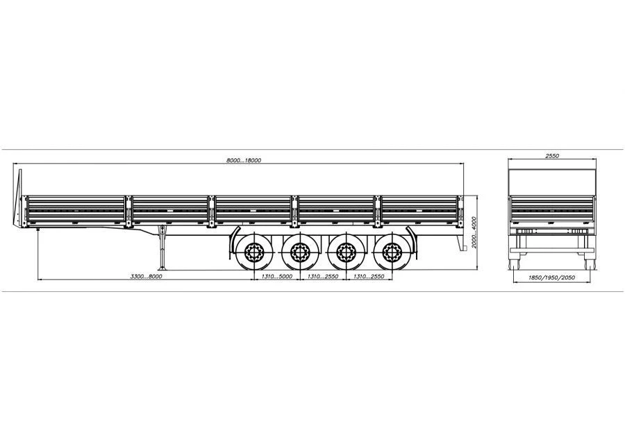 مقطورة نقل الحاويات نوع 8785H3 مع محور MD.C2K1850T9KV120x13 (محور مزدوج) أو محور MD.C1K2050T9KV120x13 (محور مفرد)