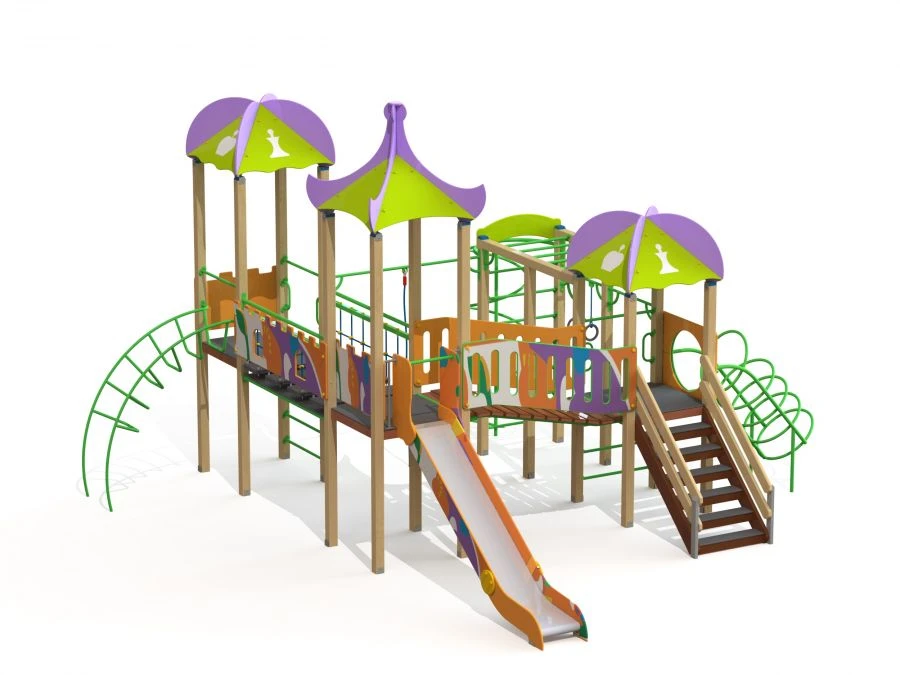 Children's Play Complex with 3 Towers and Graffiti Design - DIC 3.212