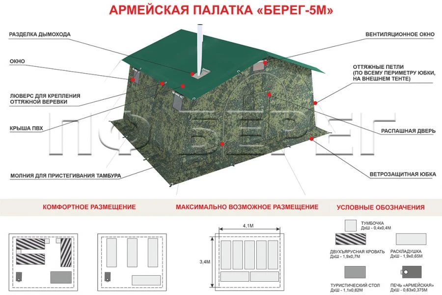خيمة عسكرية أحادية الطبقة مع إطار فولاذي - بيريغ 5M1